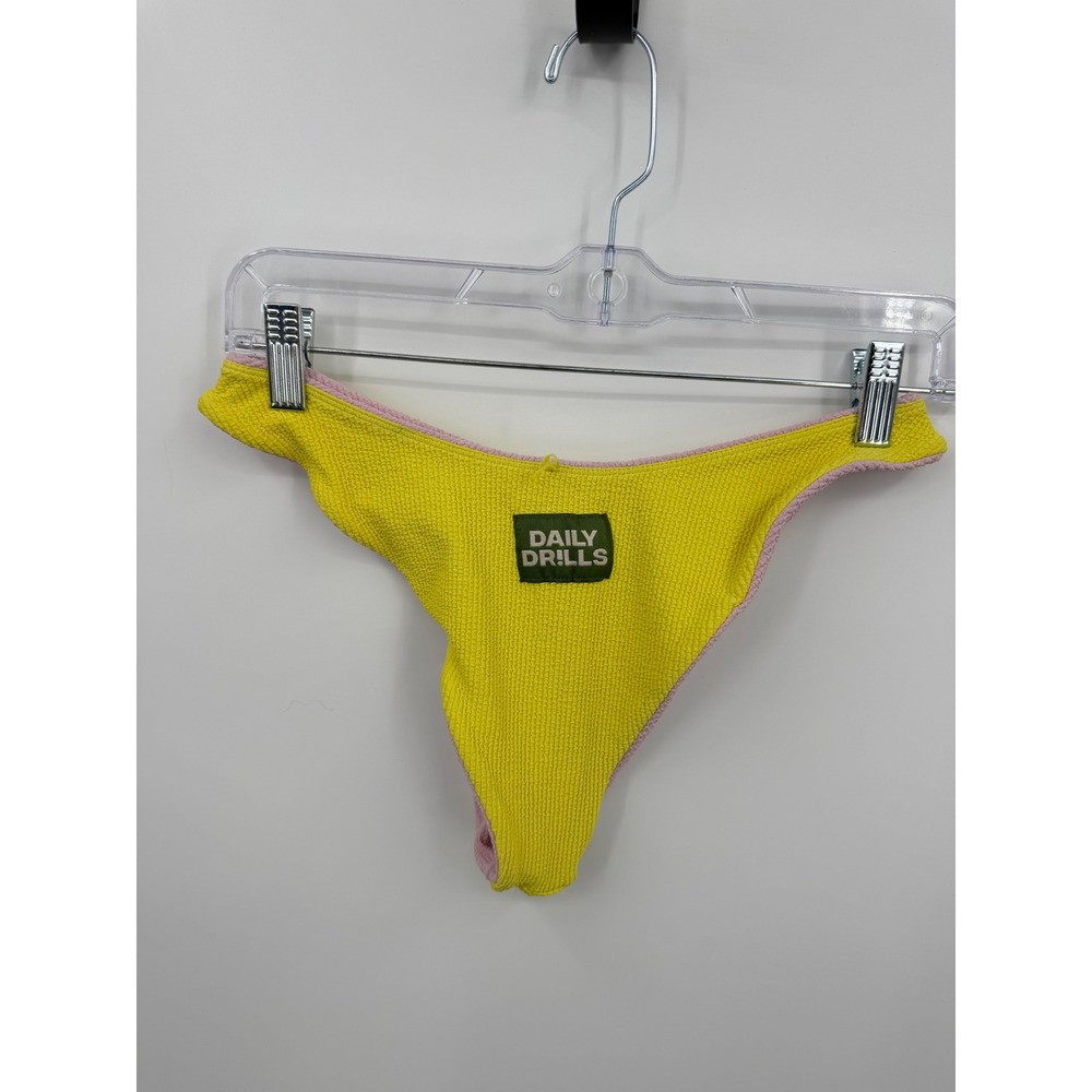 Daily Drills Reversible Bikini Bottoms Women XS/S Pink Yellow Crinkle Textured
